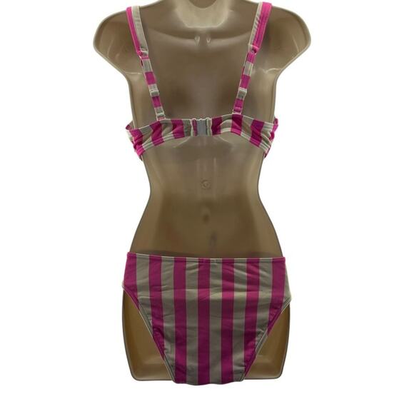 Figleaves Pink/White Striped Corsica Bikini Bottoms Womens Size 10 - Picture 7 of 7